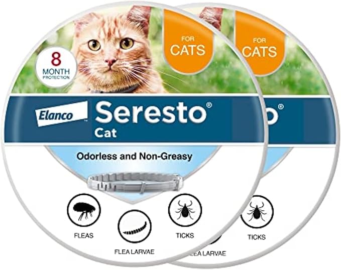 Seresto® Cat Flea & Tick Collar – 2 Pack | 8-Month Vet-Recommended Protection for Cats